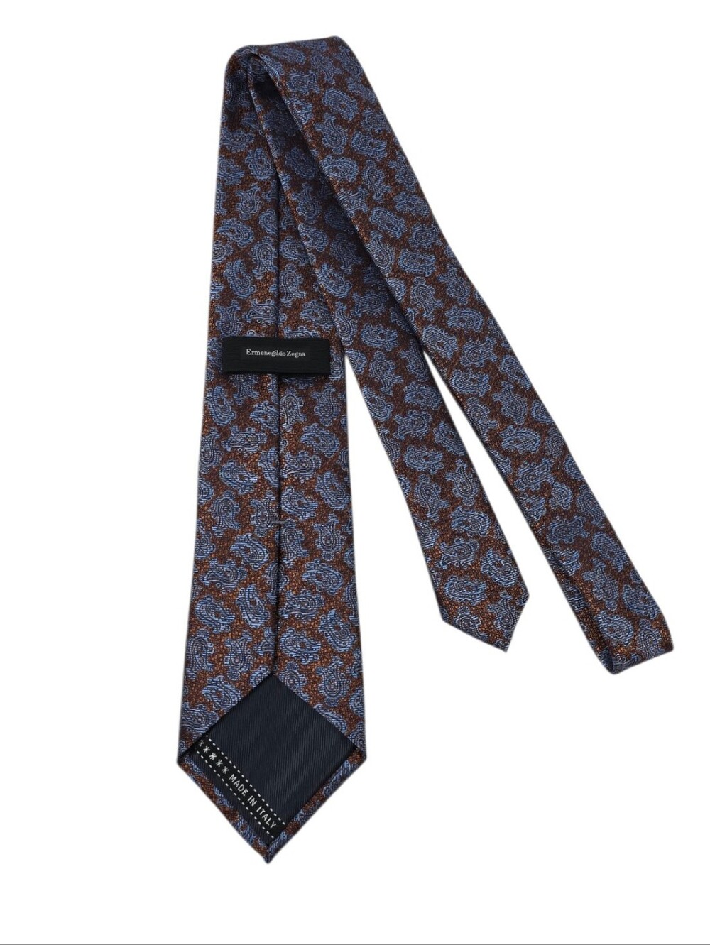 Ermenegildo Zegna Silk Paisley Neck Tie Copper Brown Blue Classic Width Reg - Picture 4 of 8